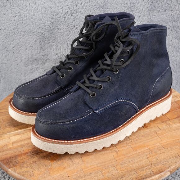 Freebird Lace Up Moc Toe Carbon Boots Men’s Size 8 Navy Suede - Picture 4 of 10